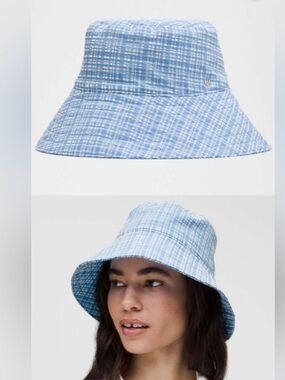 Lululemon Seersucker Chkrd Wide brim Bucket Blister Chk Ocean Air Pool Party NWT